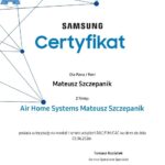 Certyfikat autoryzacyjny producenta klimatyzacji Samsung wystawiony dla firmy Air Home Systems.
